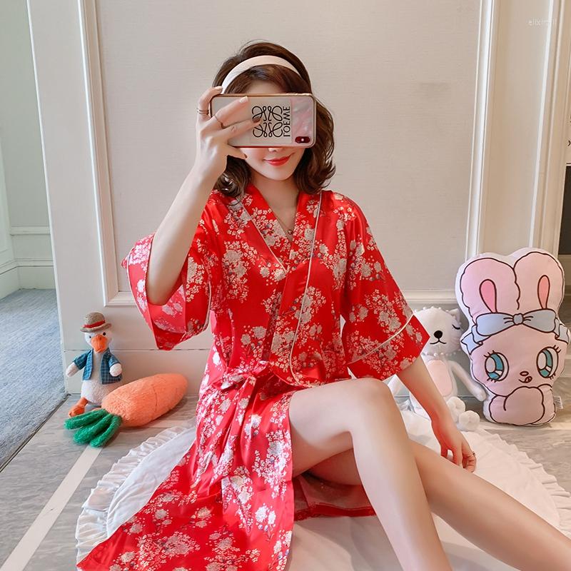 Women's Sleepwear 2023 Summer Silk Satin Short Sleeve Kimono Robes For Women Chinese Print Bathrobe Homewear Night Dress Nighty Clothes, Red
Women's Sleepwear 2023 Summer Silk Satin Short Sleeve Kimono Robes For Women Chinese Print Bathrobe Homewear Night Dress Nighty Clothes, Red