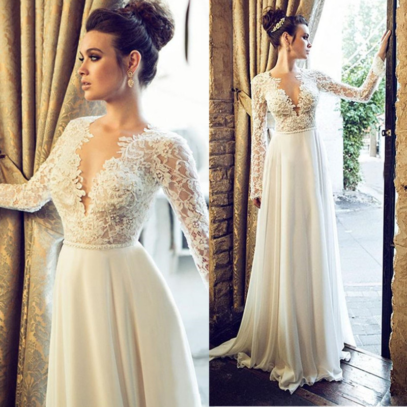 Berta Sexy A Line Weeding Dresses Deep V Neck Lace Appliques Top Quality Lace Floor Length Bridal Gowns Custom Made