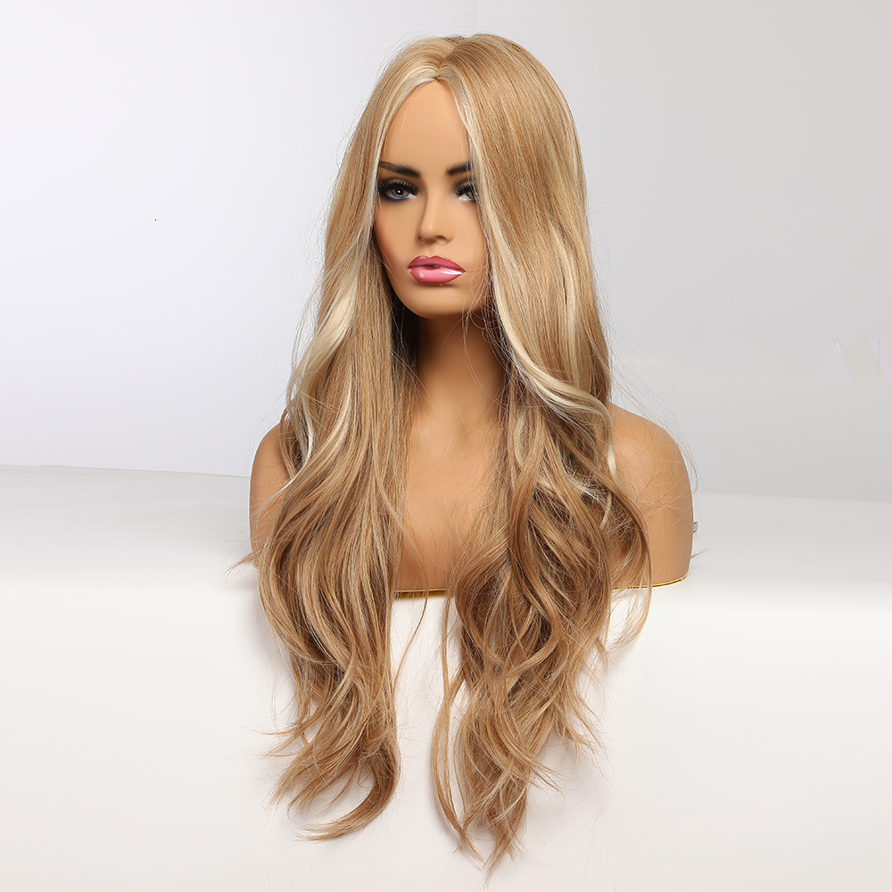 Synthetic Wigs EASIHAIR Long Blonde Ombre for Women Wig Middle Part High Density Temperature Wavy Cosplay Heat Resistant 230217