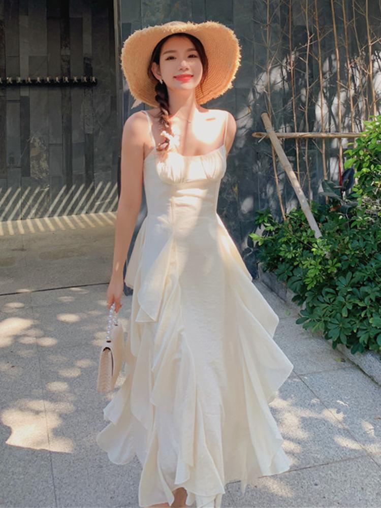 Casual Dresses Korean Elegant Women Princess Dress Chic Sweet Ruffle Camisole Backless Maxi Party Vacation Robe Femme Vestido Sexy Mujer Sum, Apricot
Casual Dresses Korean Elegant Women Princess Dress Chic Sweet Ruffle Camisole Backless Maxi Party Vacation Robe Femme Vestido Sexy Mujer Sum, Apricot