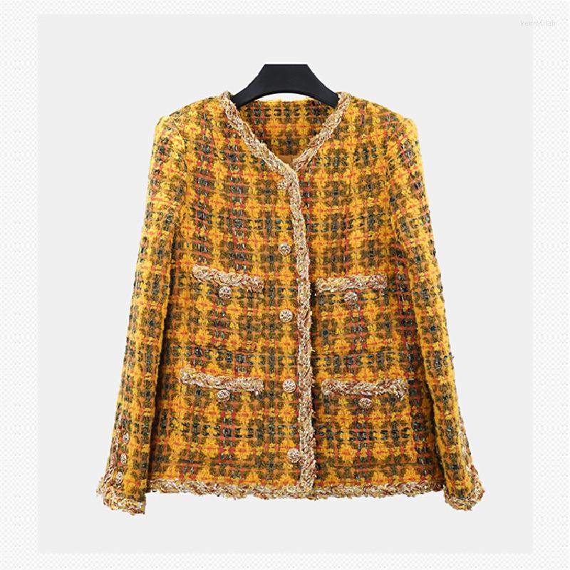 Women' Jackets Autumn France Style Women' High Quality Designer Yellow Plaid Tweed Coat F205, Picture shown
Women' Jackets Autumn France Style Women' High Quality Designer Yellow Plaid Tweed Coat F205, Picture shown