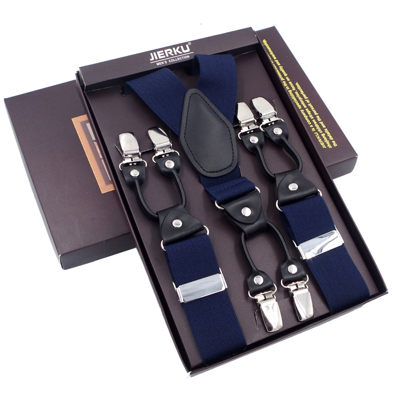 Suspenders Fashion Black leather 6 Clips Braces Vintage Casual Suspensorio Tirante Trousers Strap bretele FatherHusband's Gift 230217