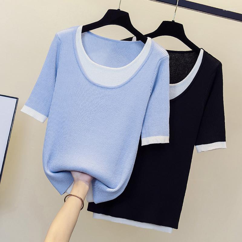 Women's Sweaters 4XL Size Women Summer Thin Kintting T-shirt 2023 Patchwork Short Sleeve O Neck Fake Two Oversized Sweater Pullover, Black
Women's Sweaters 4XL Size Women Summer Thin Kintting T-shirt 2023 Patchwork Short Sleeve O Neck Fake Two Oversized Sweater Pullover, Black