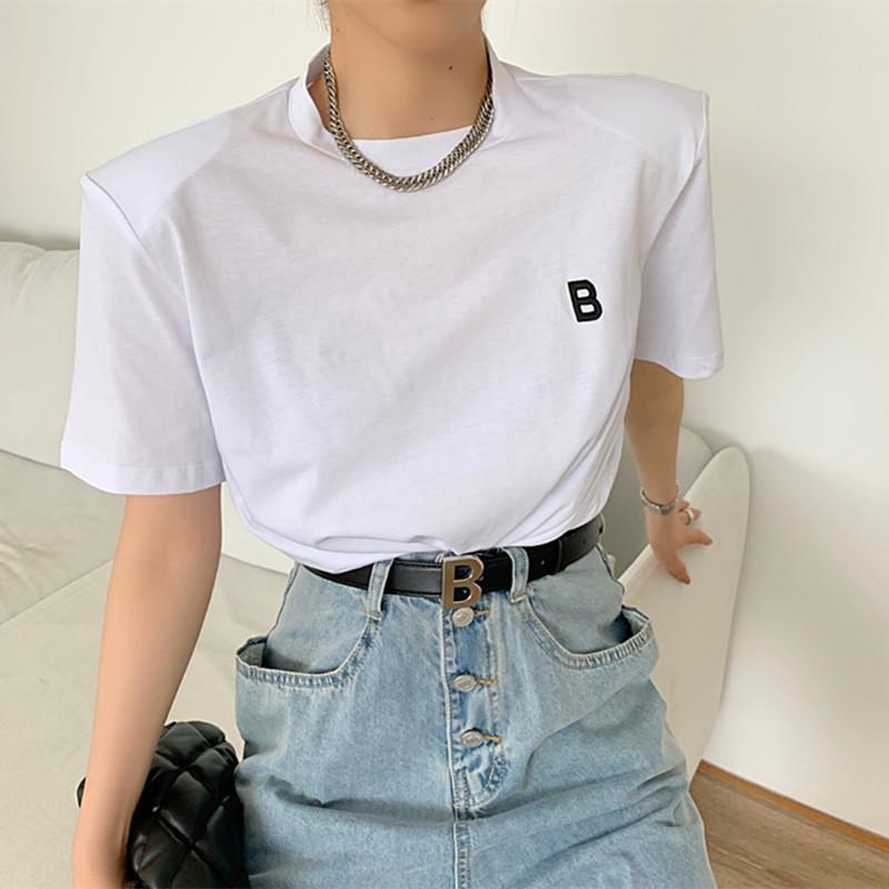 Women' T Shirts Korean Fashion Chic Shoulder Pads T-shirts For Women Short Sleeve 2023 Summer Loose Tops Tees Letter Embroidery O-neck Shi, Black
Women' T Shirts Korean Fashion Chic Shoulder Pads T-shirts For Women Short Sleeve 2023 Summer Loose Tops Tees Letter Embroidery O-neck Shi, Black