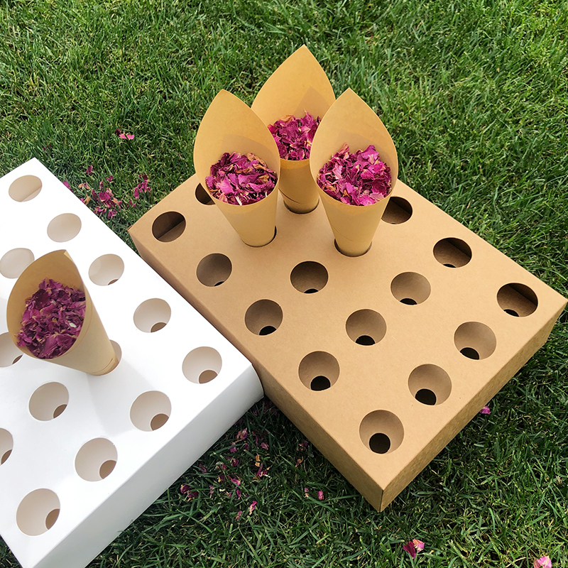 Banner Flags Confetti cone holder FEESTIGO natural confetti cones holder for wedding decoration White-Kraft confetti cones stand box tray 230217