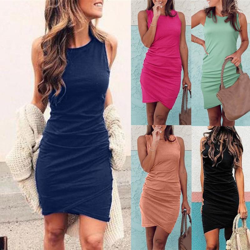 Casual Dresses Women Sleeveless Slim Ruched Dress Summer Ladies Round Neckline Cross Hem Prom Party Fashion Europe Female Vestidos, Hot pink
Casual Dresses Women Sleeveless Slim Ruched Dress Summer Ladies Round Neckline Cross Hem Prom Party Fashion Europe Female Vestidos, Hot pink