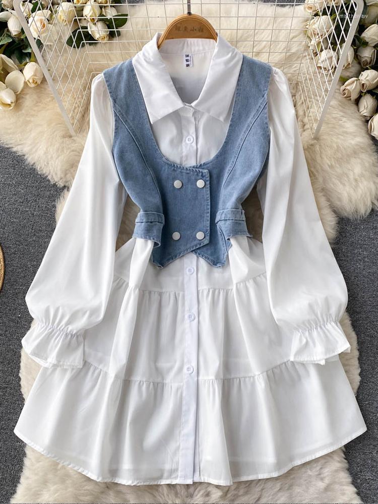 Work Dresses YuooMuoo Good Quality Two Piece Set Women 2023 Spring Autumn White A-line Short Shirt Dress Y2K Denim Vests Suits, Black
Work Dresses YuooMuoo Good Quality Two Piece Set Women 2023 Spring Autumn White A-line Short Shirt Dress Y2K Denim Vests Suits, Black