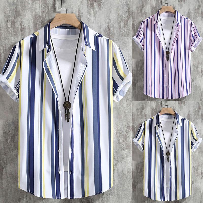 Men's Casual Shirts Hawaiian Shirt Men Summer Stripe Print Short Sleeve Button Blouse Top Loose Male Clothing Camisas, Blue
Men's Casual Shirts Hawaiian Shirt Men Summer Stripe Print Short Sleeve Button Blouse Top Loose Male Clothing Camisas, Blue
