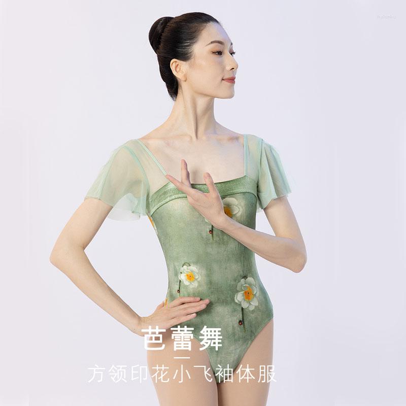 Stage Wear Ink Printing Ballet Leotards For Women Square Collar Ruffles Sleeve Dance Costume Adult Elegant Bodysuit Practice Leotard, Green
Stage Wear Ink Printing Ballet Leotards For Women Square Collar Ruffles Sleeve Dance Costume Adult Elegant Bodysuit Practice Leotard, Green