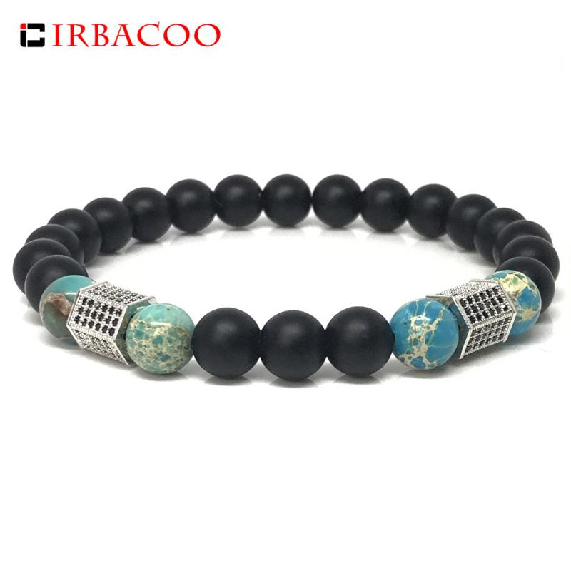 Strand Trendy Men Bracelet Imperial Stone With CZ Tube Beaded For Jewelry Strands