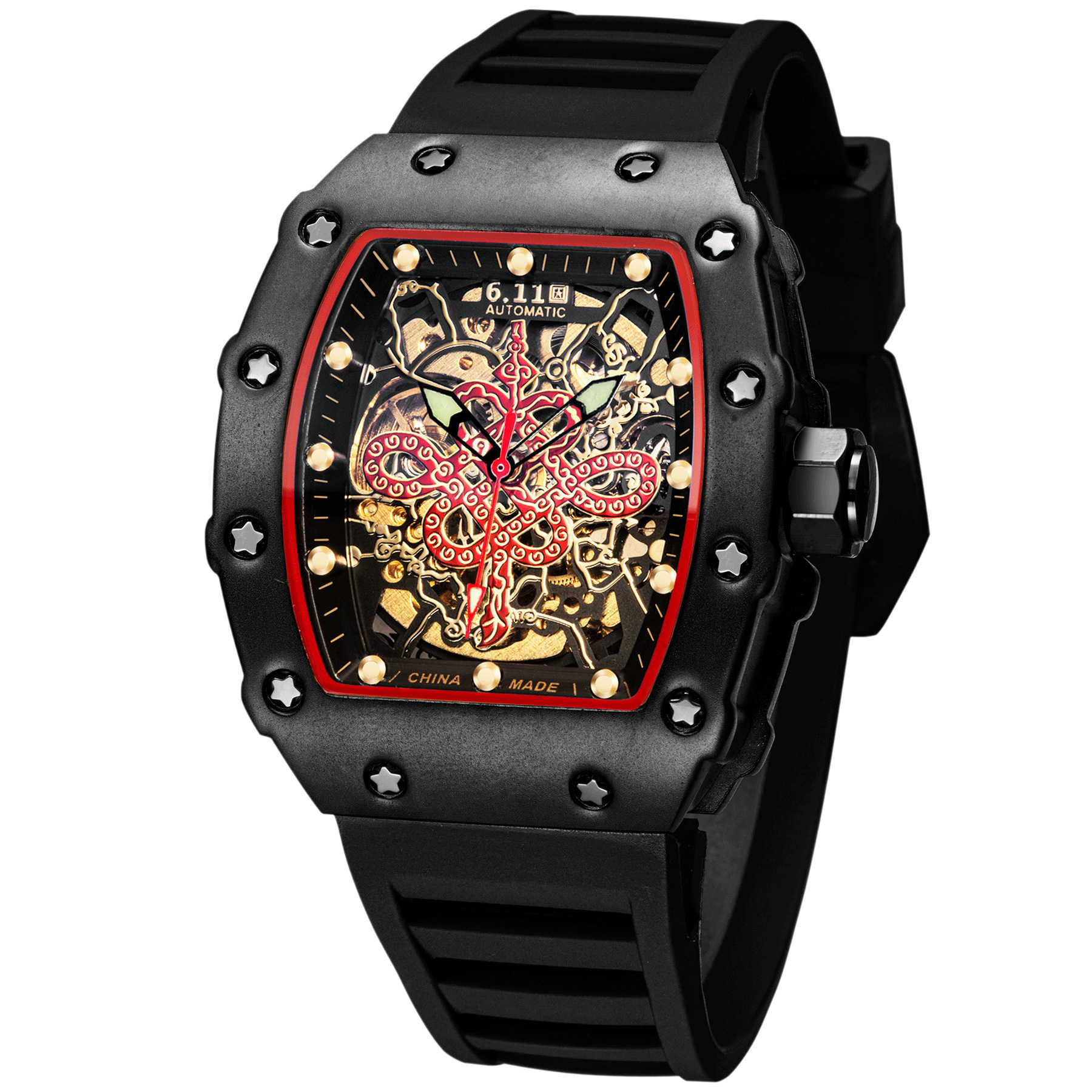 Wrist watch Wanghong same silicone tape transparent bottom automatic mechanical men's wine bucket fashion
Wrist watch Wanghong same silicone tape transparent bottom automatic mechanical men's wine bucket fashion