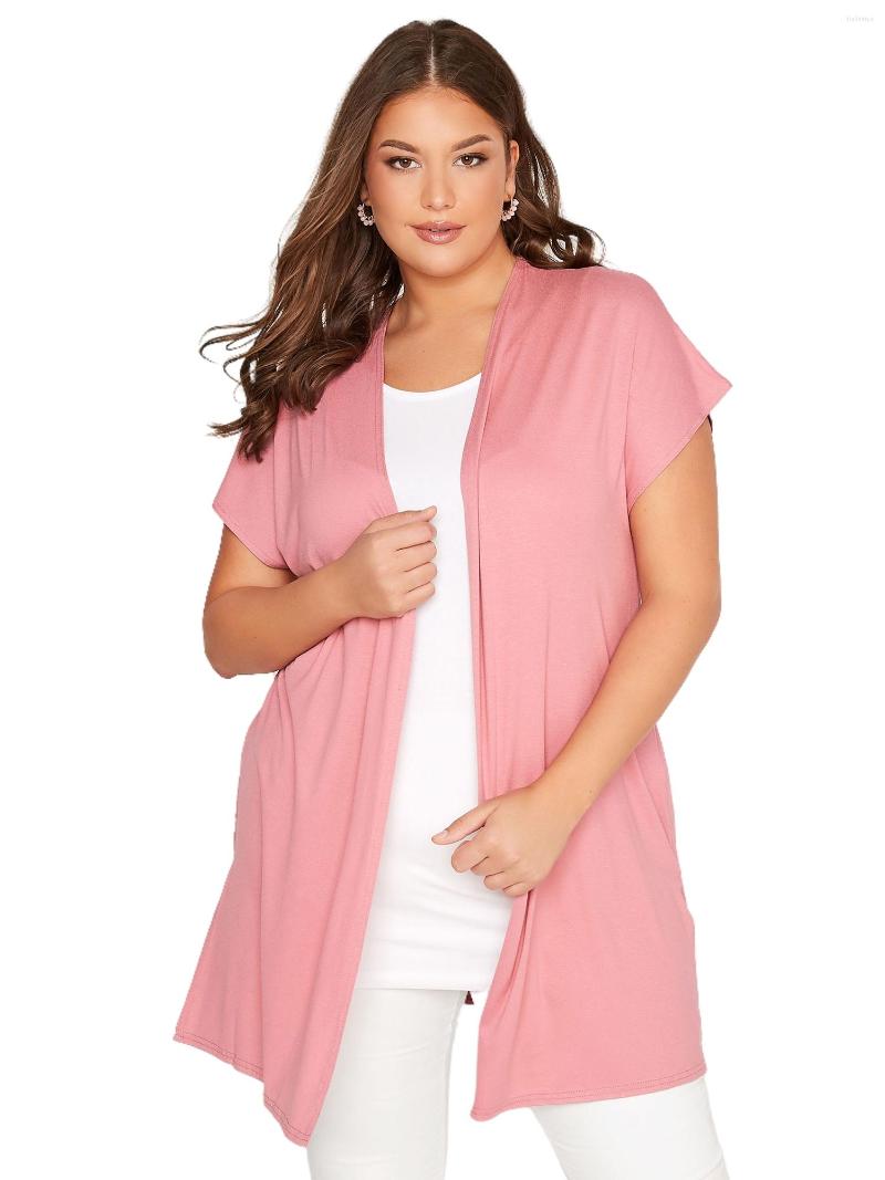 

Outerwear Plus Size Summer Casual Longline Cardigan Women Short Sleeve Loose Solid Kimono Large Elegant Open Front 7XL 8XL, Pink