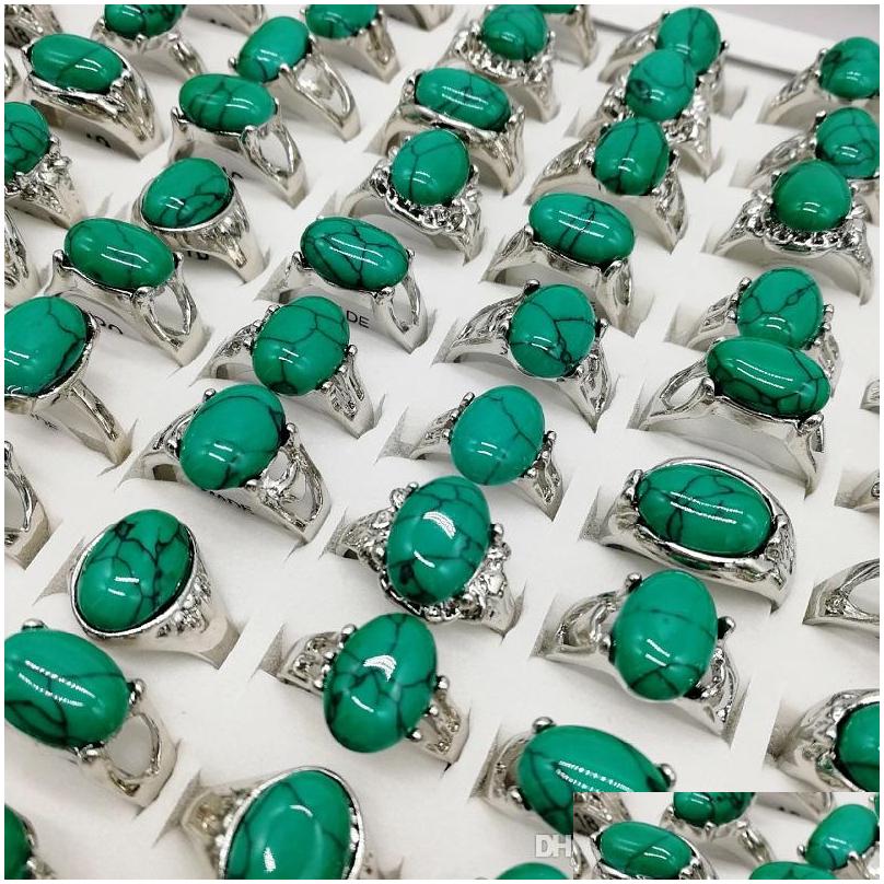Car Dvr Band Rings Fashion Charm 20 Pieces/Lot Turquoise Green Natural Stone Ring Fit Womens Men Malachite Jewelry Gift Drop Delivery Dhn8D