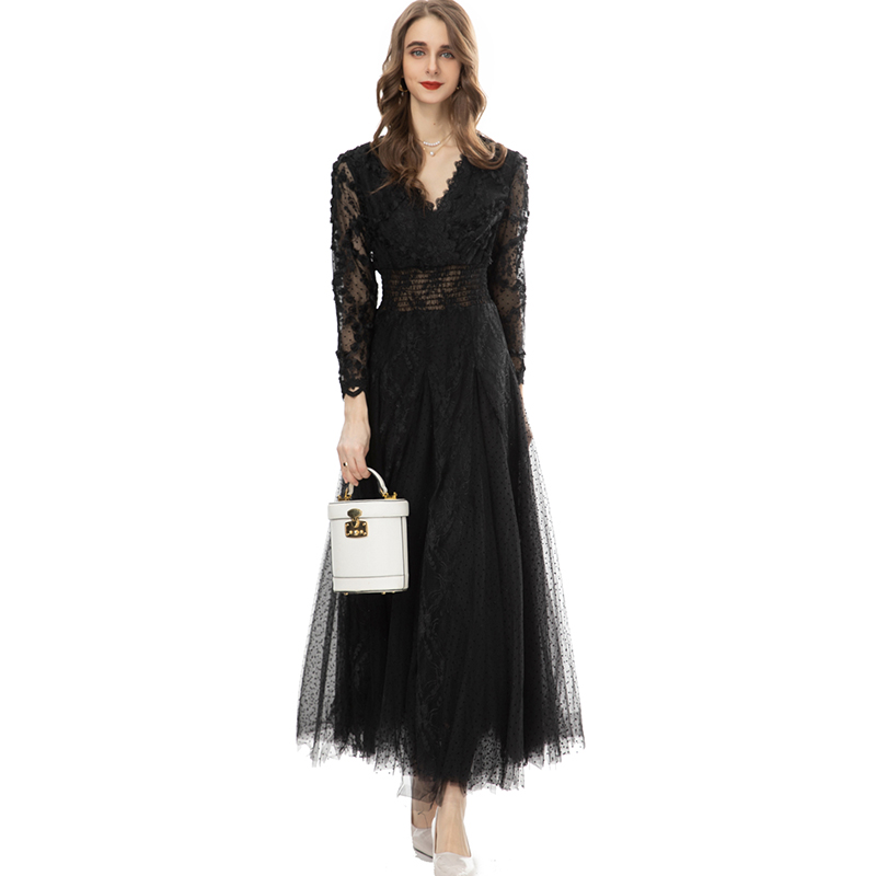 Women's Runway Dresses Sexy V Neck Long Sleeves Embroidery Elastic Waist Layered Fashion Casual Prom, Black
Women's Runway Dresses Sexy V Neck Long Sleeves Embroidery Elastic Waist Layered Fashion Casual Prom, Black