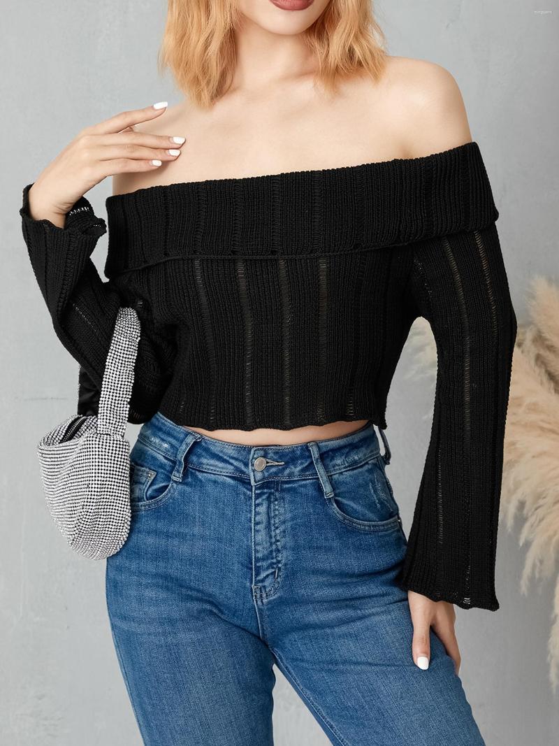 Women' T Shirts Women' Spring Slim Knit Crop Tops Solid Color Perspective Stripe Jacquard Off Shoulder Long Sleeve T-shirts, Black
Women' T Shirts Women' Spring Slim Knit Crop Tops Solid Color Perspective Stripe Jacquard Off Shoulder Long Sleeve T-shirts, Black