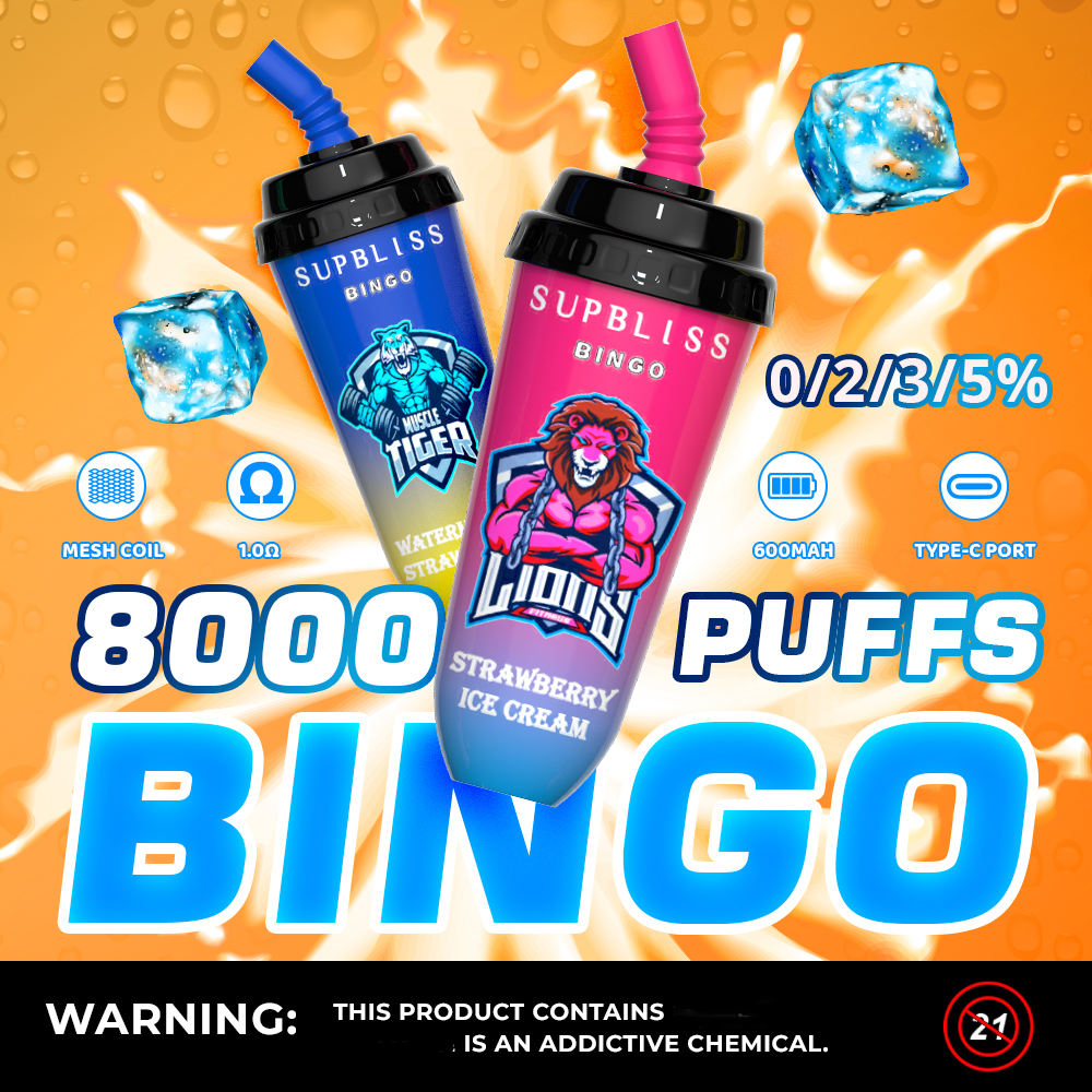 E Cigarettes Supbliss Bingo 8000 Puffs Vape disposable vapes puff 8000 Hits 600Mah Rechargeable Battery Pre-Filled Vapers Mesh coil RANDM serise Cup factory price
E Cigarettes Supbliss Bingo 8000 Puffs Vape disposable vapes puff 8000 Hits 600Mah Rechargeable Battery Pre-Filled Vapers Mesh coil RANDM serise Cup factory price