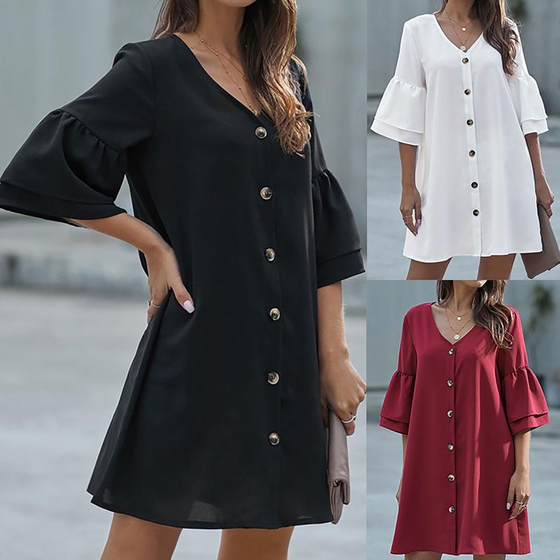 Casual Dresses For Women Evening Dress Solid Color Three-quarter Sleeve Single Breasted V-Neck Midi Vestidos Elegantes Para Mujer, Black
Casual Dresses For Women Evening Dress Solid Color Three-quarter Sleeve Single Breasted V-Neck Midi Vestidos Elegantes Para Mujer, Black