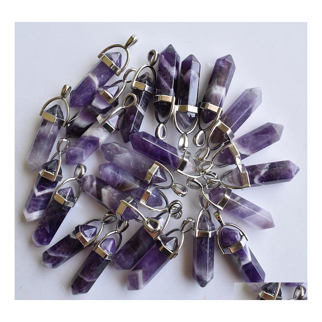 Charms Stripe Amethyst Pillar Natural Stone Chakra Healing Pendum Hexagonal Prism Pendant Diy Necklace Earrings Carshop2006 Drop Del Dhszg
Charms Stripe Amethyst Pillar Natural Stone Chakra Healing Pendum Hexagonal Prism Pendant Diy Necklace Earrings Carshop2006 Drop Del Dhszg