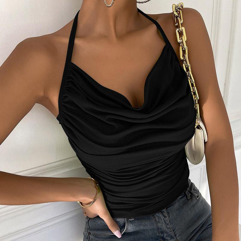 Women' Tanks Women Pile Collar Halter Camisole Solid Color Cowl Neck Ruched Pleated Slim Fit Show Navel Vest Female Crop Tops Streetwear
Women' Tanks Women Pile Collar Halter Camisole Solid Color Cowl Neck Ruched Pleated Slim Fit Show Navel Vest Female Crop Tops Streetwear