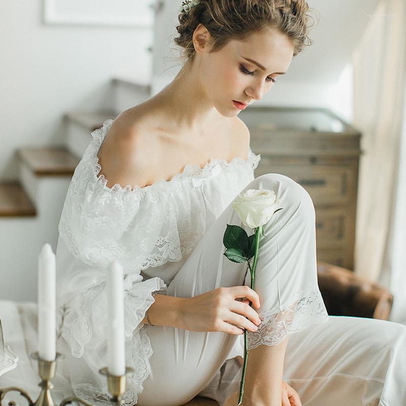 Women' Sleepwear Sexy Autumn And Winter Women Princess Modal Lace Pajamas Set Lady Pyjimas European Retro Style Home Wear QW1716, White
Women' Sleepwear Sexy Autumn And Winter Women Princess Modal Lace Pajamas Set Lady Pyjimas European Retro Style Home Wear QW1716, White