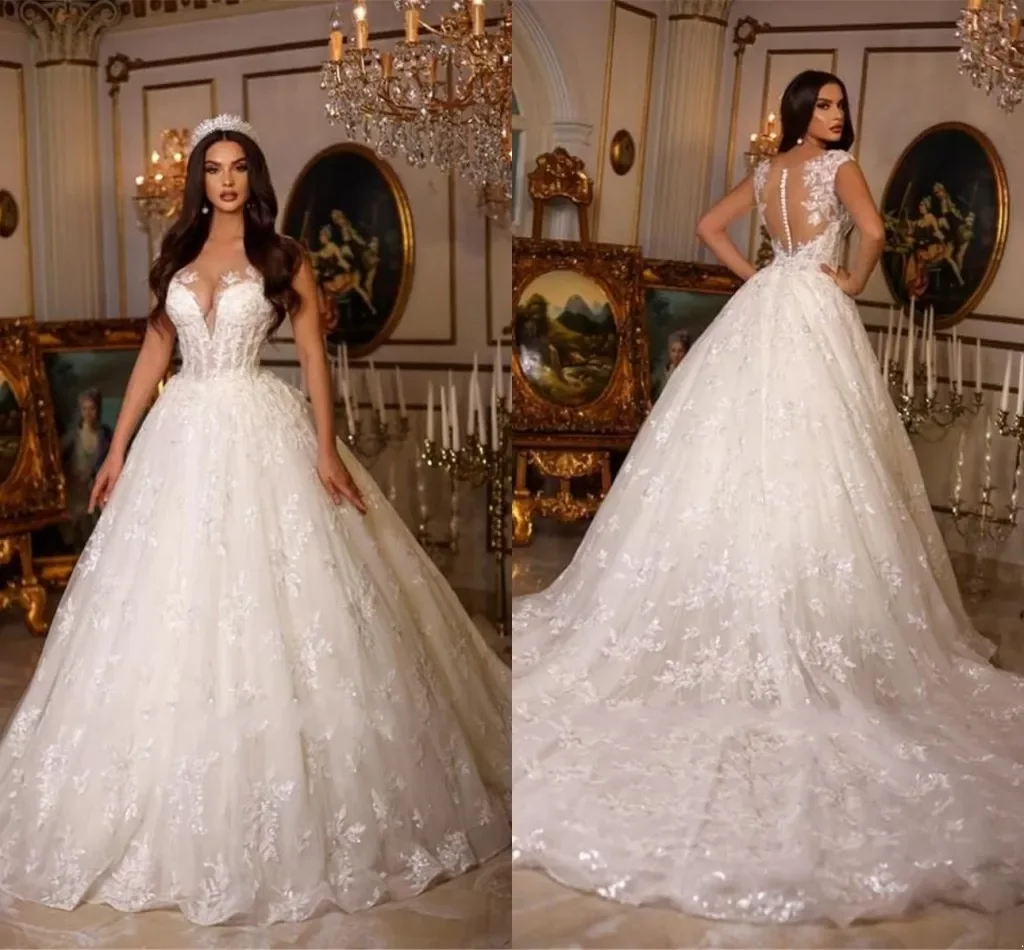 Gorgeous Lace Wedding Dresses Arabic Dubai Sheer Crew Neck Appliques Beads Ball Gown Bridal Gowns Plus Size Custom Made Robe de maraige BC15219, Champagne
Gorgeous Lace Wedding Dresses Arabic Dubai Sheer Crew Neck Appliques Beads Ball Gown Bridal Gowns Plus Size Custom Made Robe de maraige BC15219, Champagne