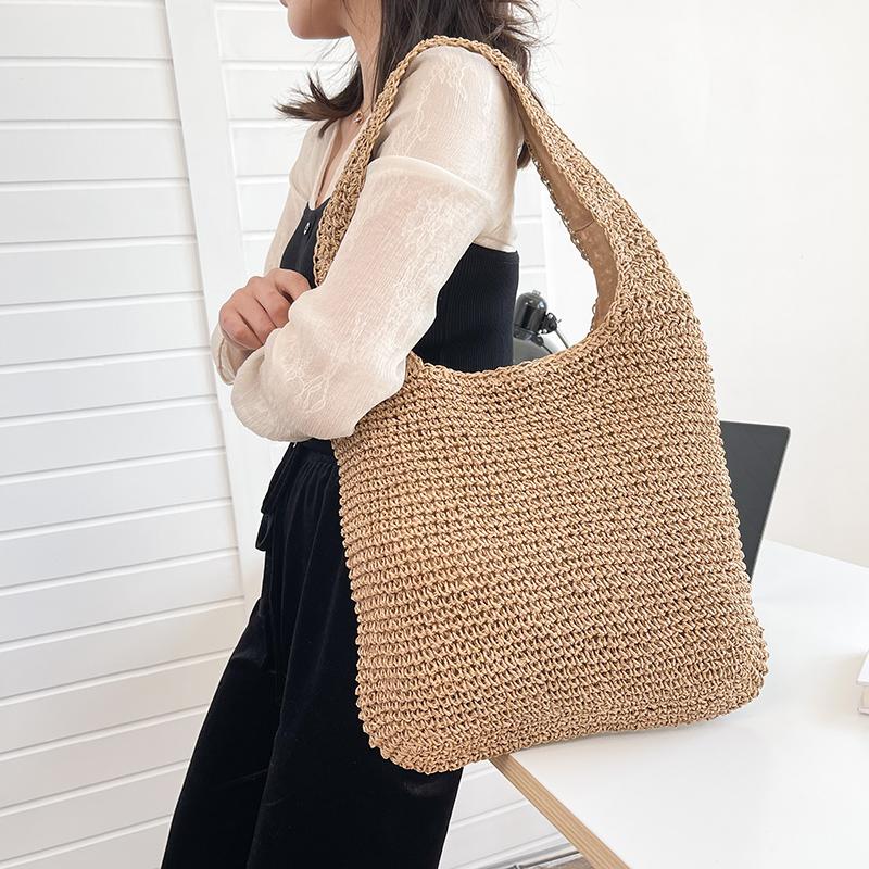 Evening Bags Summer Women's Woven Shoulder Bag Large-capacity Shopping Simple Designer Handmade Handbags Unisex Minimalist BagEvening, Creamy-white 
Evening Bags Summer Women's Woven Shoulder Bag Large-capacity Shopping Simple Designer Handmade Handbags Unisex Minimalist BagEvening, Creamy-white