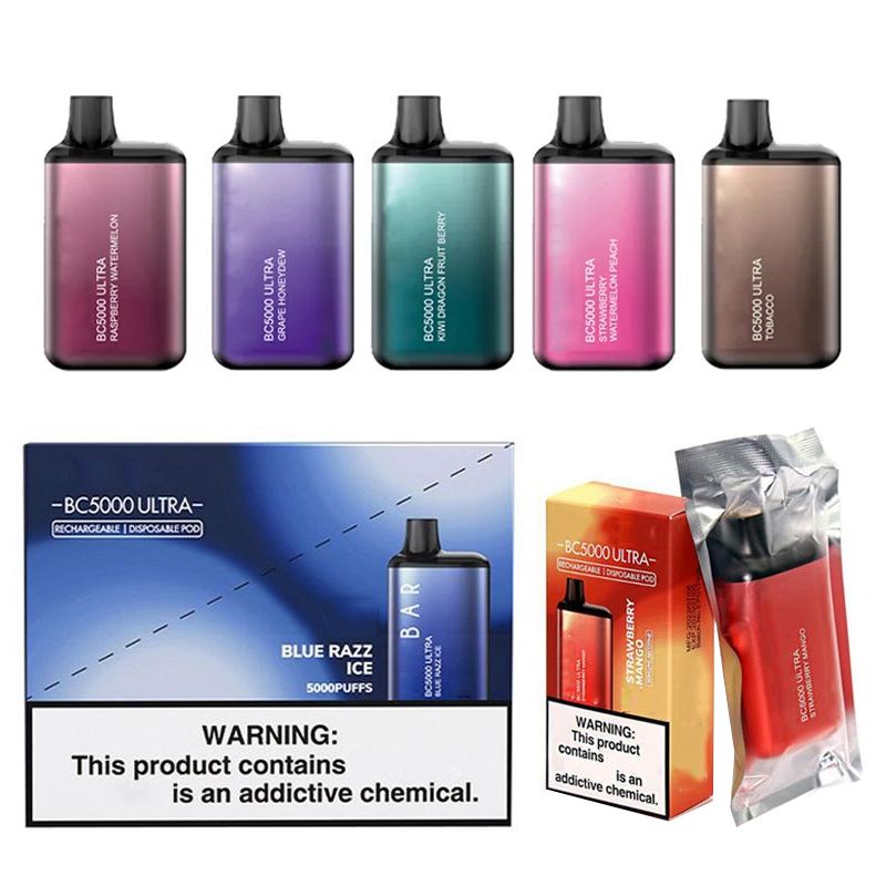BC5000 Ultra Disposable E Cigarette Vape 650mAh Rechargeable Battery 13ml Pre-filled Pod Carts Bars Vapes Pen Mesh Coil Electronic Cigarettes
BC5000 Ultra Disposable E Cigarette Vape 650mAh Rechargeable Battery 13ml Pre-filled Pod Carts Bars Vapes Pen Mesh Coil Electronic Cigarettes