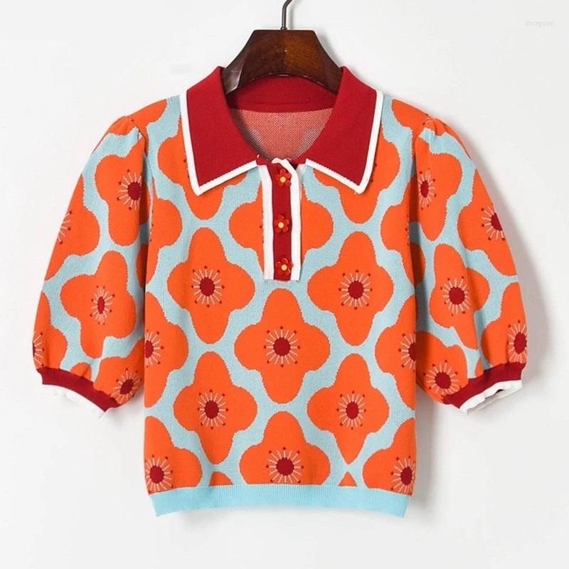 Women's T Shirts 2023 Summer Lapel Color Contrast Flower Jacquard Puff Sleeve Knit Cropped Top Women Chic Button Thin Sweater, Green
Women's T Shirts 2023 Summer Lapel Color Contrast Flower Jacquard Puff Sleeve Knit Cropped Top Women Chic Button Thin Sweater, Green