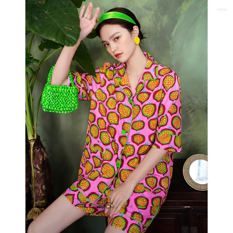Women's Sleepwear Summer Print Fruits 2PCS Pajamas Sets Women Sexy Turn-Down Collar Pyjamas Sleep Suit Nightwear Lounge Home Clothes, Color 1
Women's Sleepwear Summer Print Fruits 2PCS Pajamas Sets Women Sexy Turn-Down Collar Pyjamas Sleep Suit Nightwear Lounge Home Clothes, Color 1