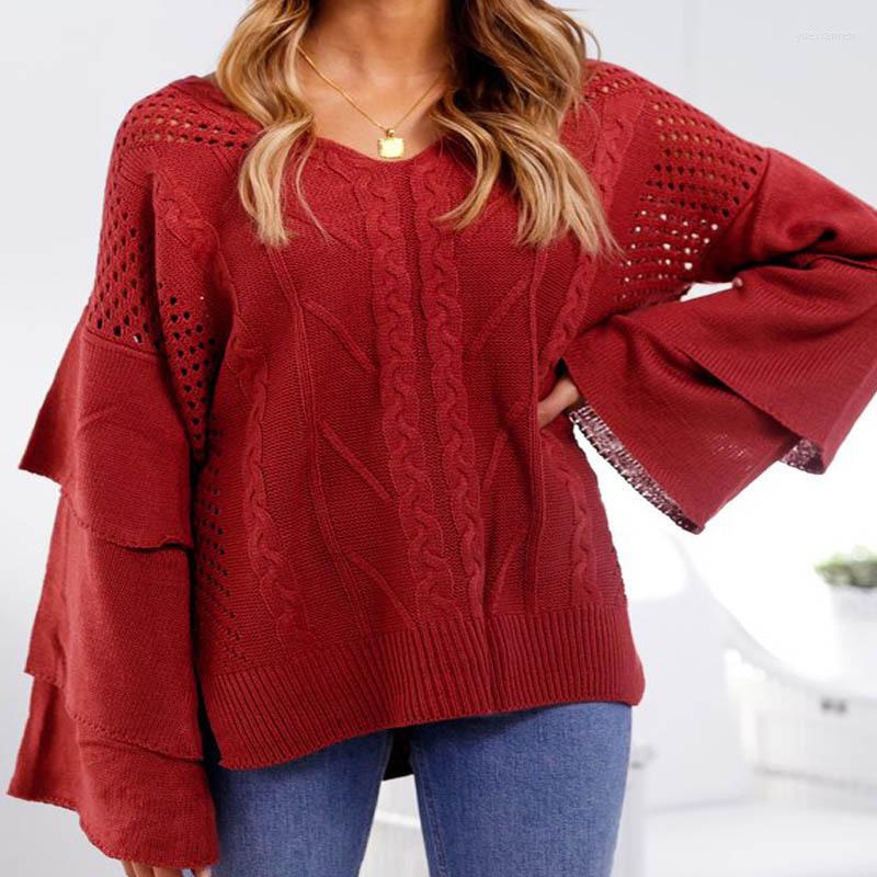 Women's Sweaters Sweater Knitted Flared Sleevepullover Blouse Of Pattern In Solid Color, Red
Women's Sweaters Sweater Knitted Flared Sleevepullover Blouse Of Pattern In Solid Color, Red