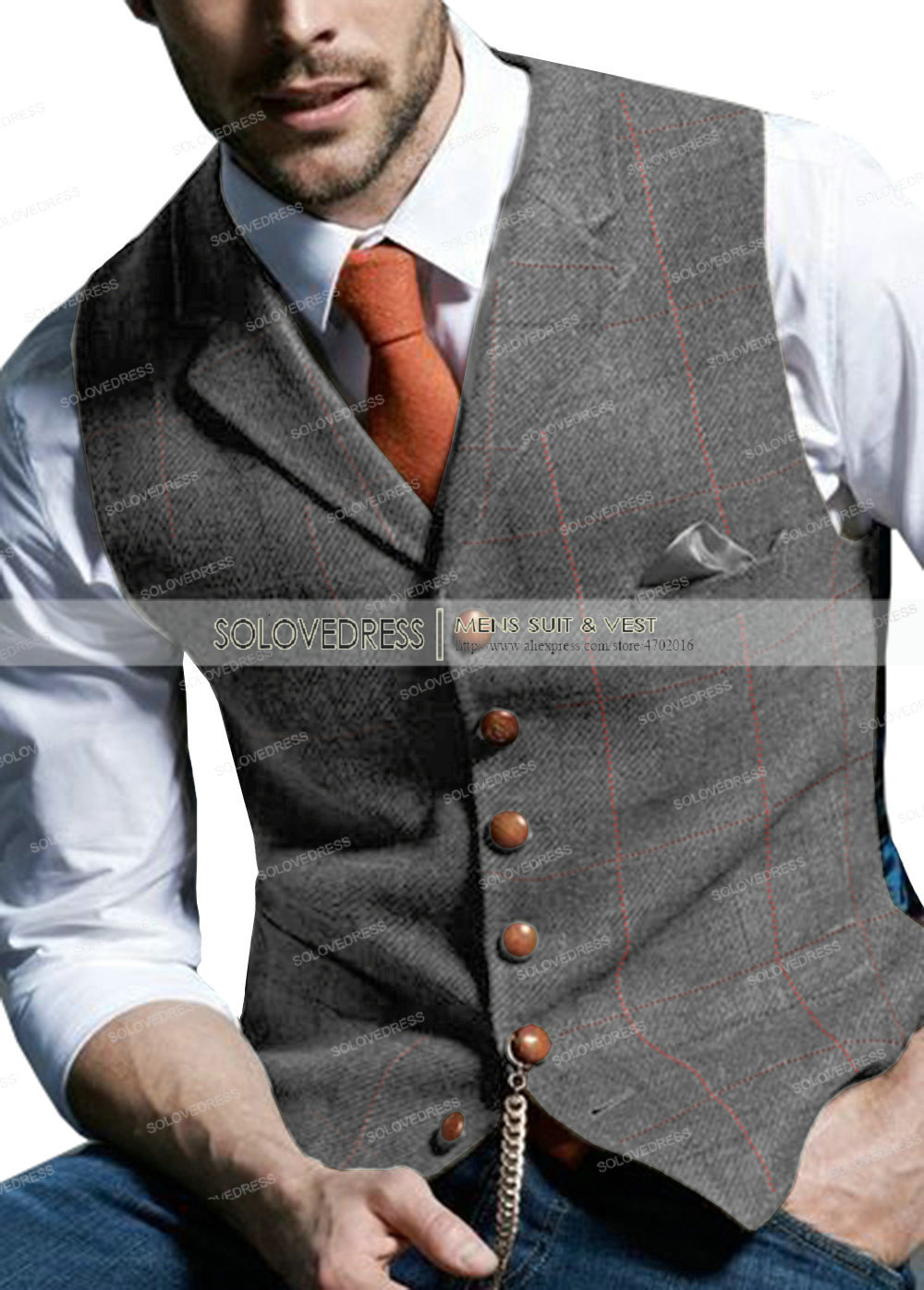 Men's Vests Green Men's Plaid Vest Tweed Wool Waistcoat Slim Fit Lapel Plaid Suit Vest Casual Groomsmen Tuxedo For Wedding 230217