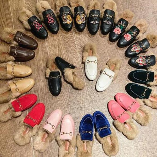 2023Sandals Designer Princetown Slippers Men Women Autumn Winter Wool Loafers Classic Metal Buckle Embroidery Shoes Luxury Bee Snake Pattern Lazy Slides34-45