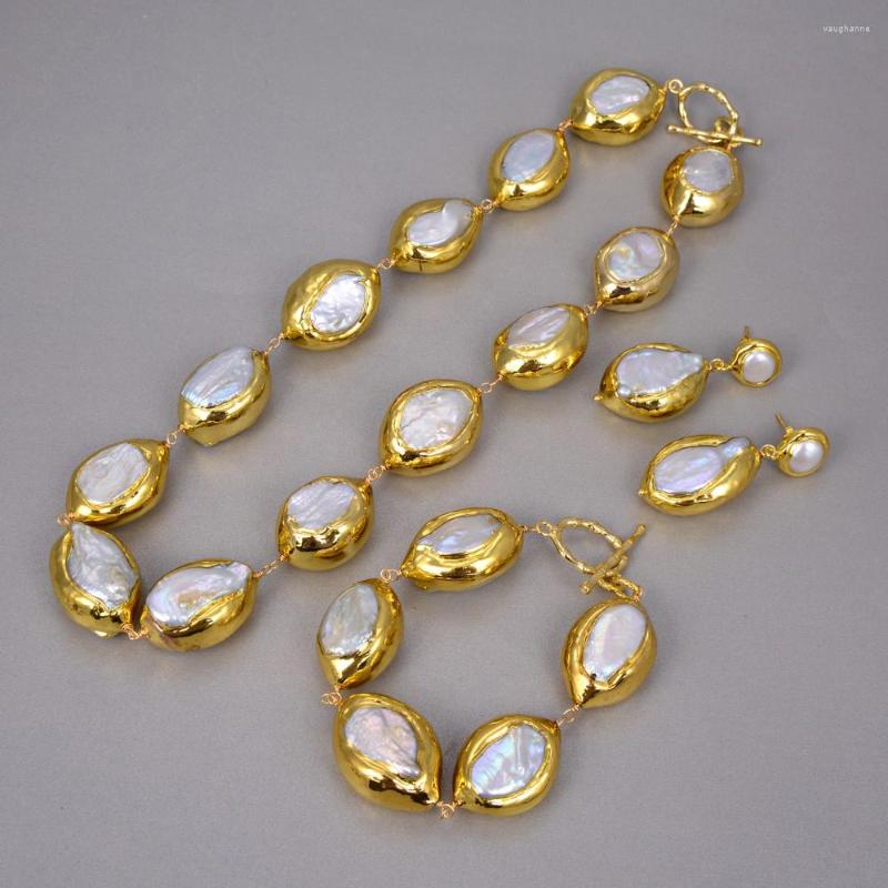 Necklace Earrings Set Natural Cultured Baroque Keshi Pearl Gold Color Plated Bracelet Sets For Women, Picture shown
Necklace Earrings Set Natural Cultured Baroque Keshi Pearl Gold Color Plated Bracelet Sets For Women, Picture shown