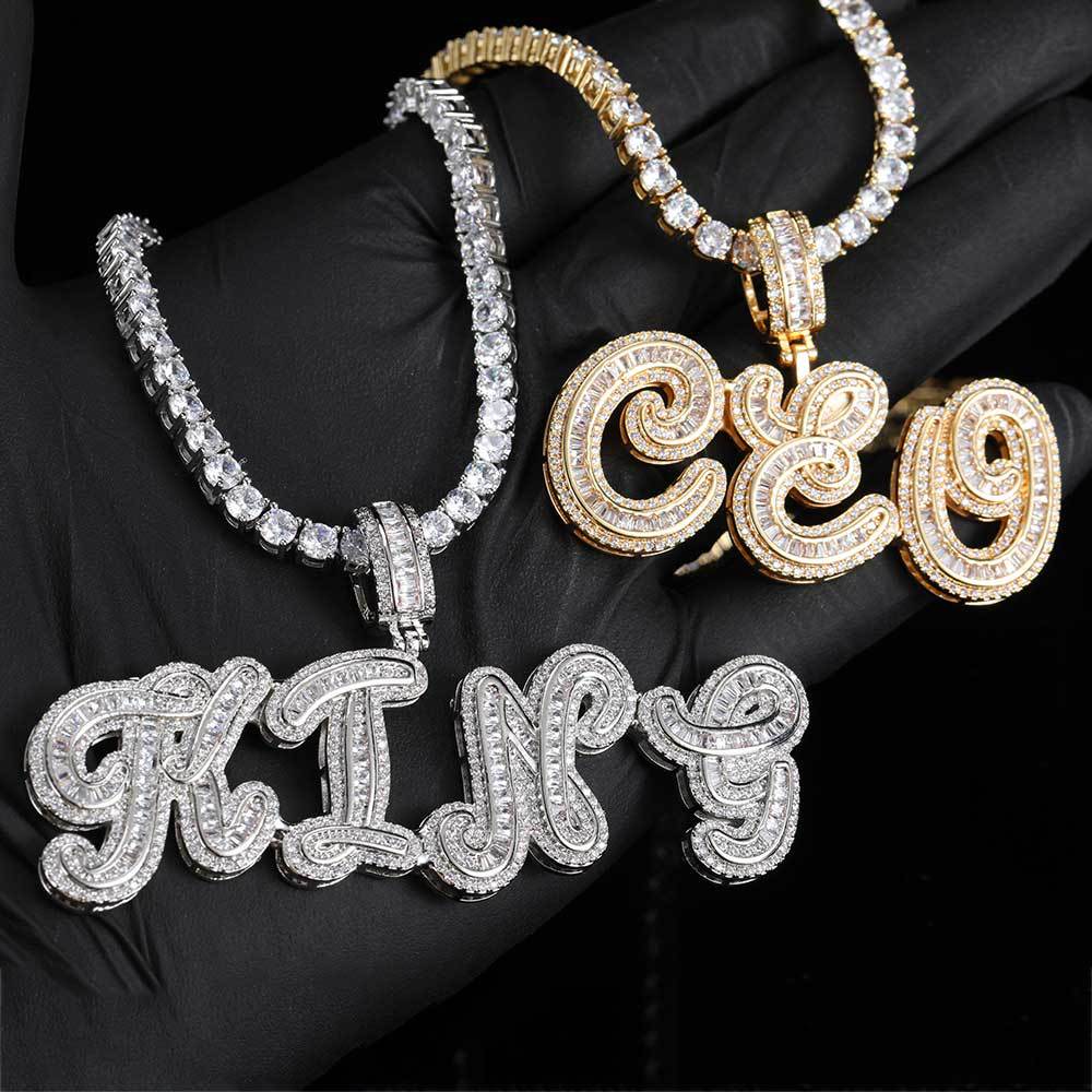 Hip Hop Cursive A-Z Custom Name Pendant Necklaces TopBling 5A T Zircon Women Men Jewelry