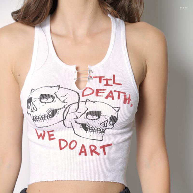 Women' Tanks Streetwear Crop Tops Skull Print Paper Clip V-neck Cropped Short Vest Sexy Non-sleeve Tank Summer Gothic Slim Top, White 
Women' Tanks Streetwear Crop Tops Skull Print Paper Clip V-neck Cropped Short Vest Sexy Non-sleeve Tank Summer Gothic Slim Top, White