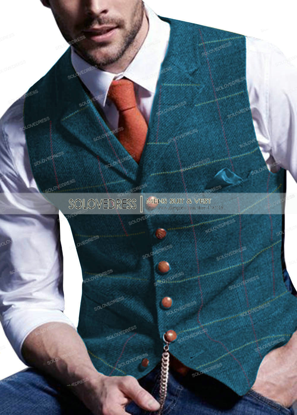 Men's Vests Green Men's Plaid Vest Tweed Wool Waistcoat Slim Fit Lapel Plaid Suit Vest Casual Groomsmen Tuxedo For Wedding 230217