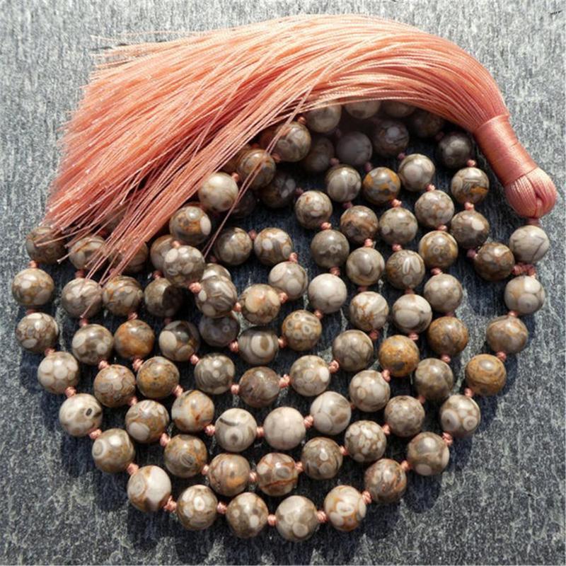 Chains 8mm Natural Veins Stone 108 Beads Handmade Tassel Necklace Japa Meditation Classic Retro Religious Yoga Spiritua Prayer Chakra
Chains 8mm Natural Veins Stone 108 Beads Handmade Tassel Necklace Japa Meditation Classic Retro Religious Yoga Spiritua Prayer Chakra