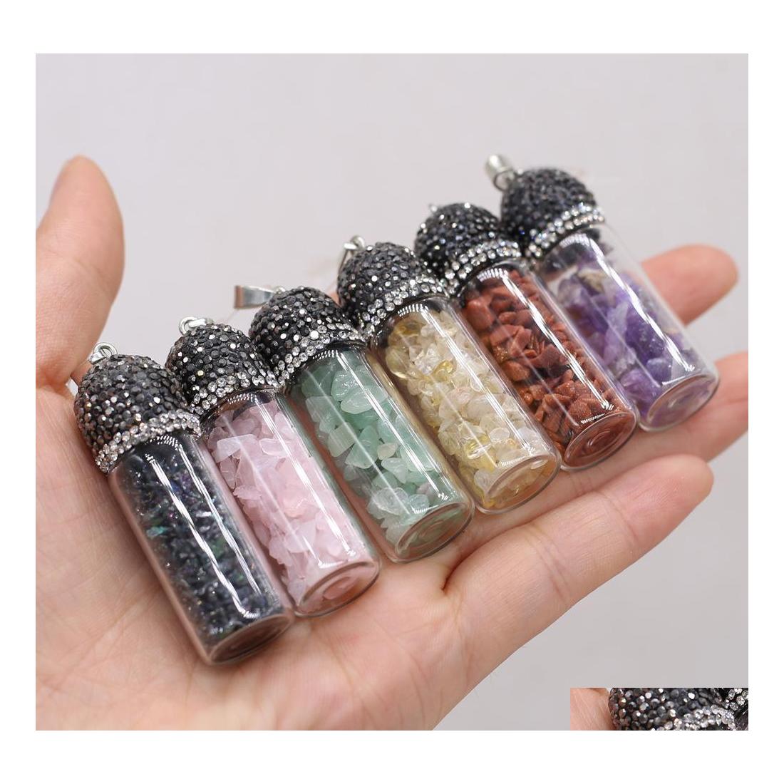 Charms Bottle Reiki Healing Gravel Green Aventurine Natural Stone Rose Quartz Crystal Pendant Diy Necklace Women Fashion Yzediblesho Dhj2X
Charms Bottle Reiki Healing Gravel Green Aventurine Natural Stone Rose Quartz Crystal Pendant Diy Necklace Women Fashion Yzediblesho Dhj2X