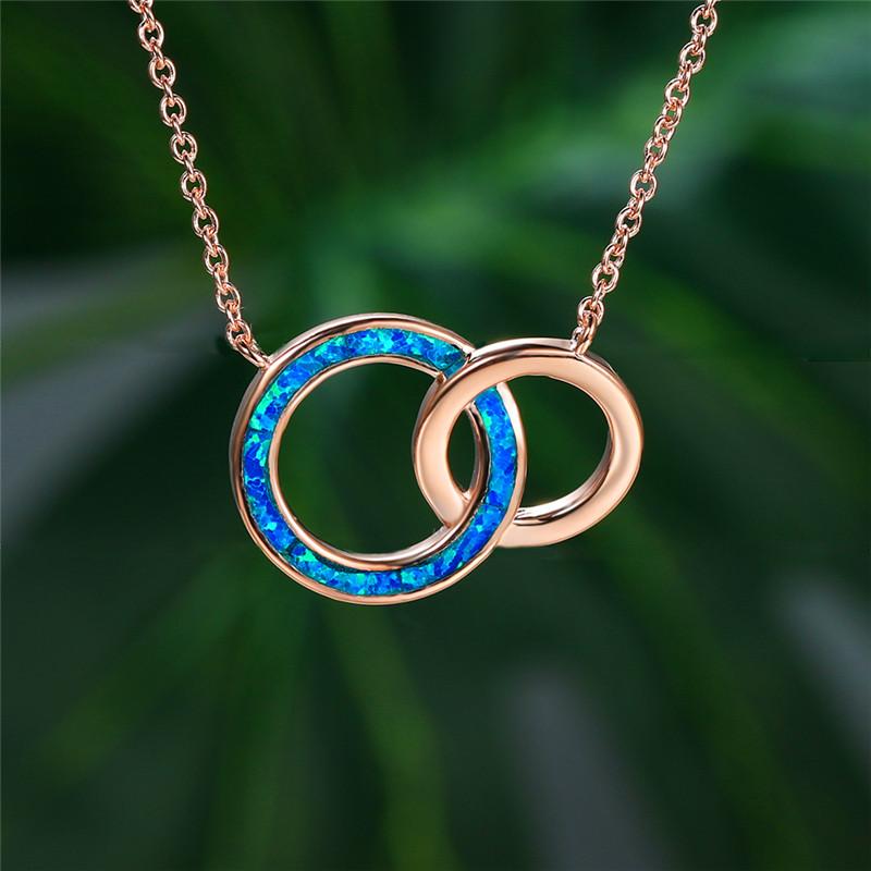 Pendant Necklaces Women White Blue Opal Necklace Rose Gold Chain For Trendy Hollow Round Wedding 
Pendant Necklaces Women White Blue Opal Necklace Rose Gold Chain For Trendy Hollow Round Wedding