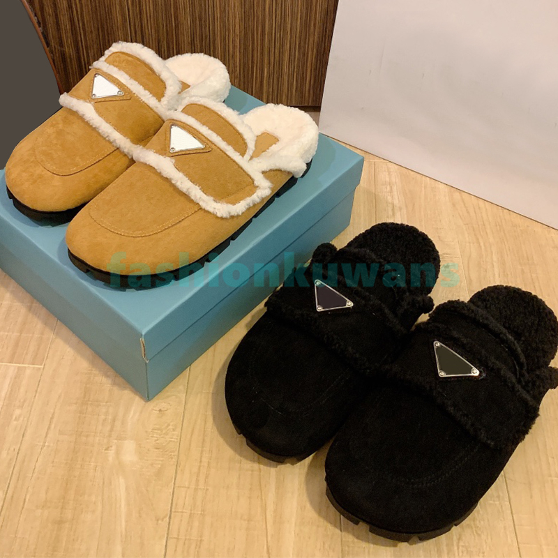 Designer Shoes Casual Slippers Womens Woolly Slipper Fashion Brown Black Lady Rubber Fur Slides Warm Comfortable Sliders Mules Size 35-41