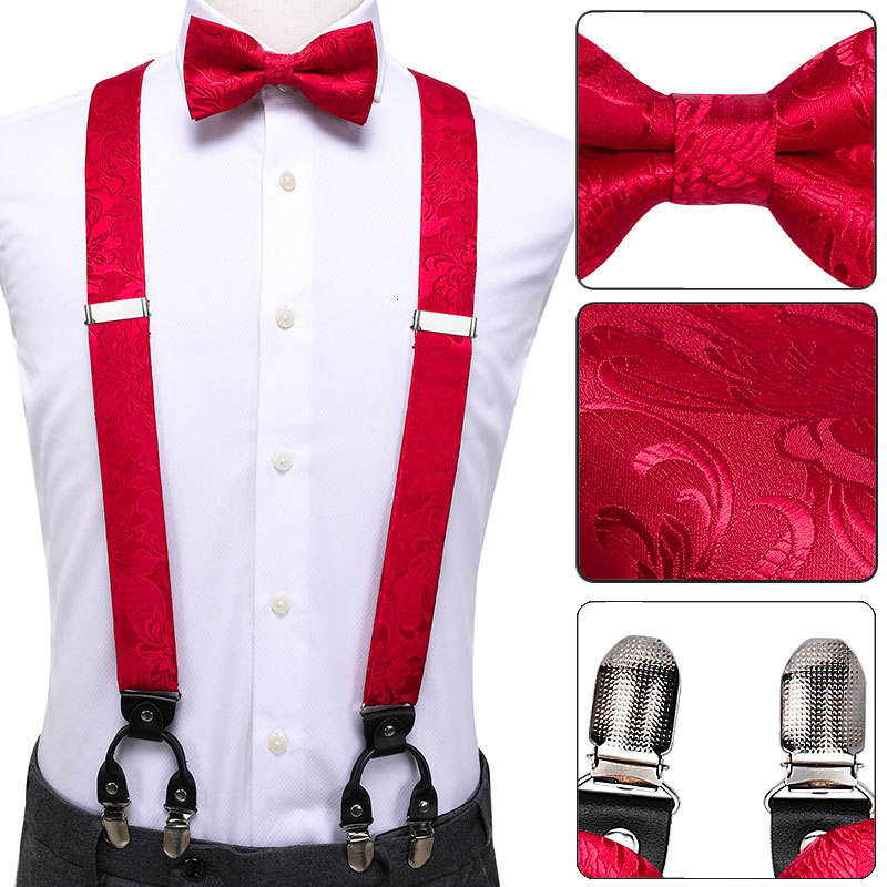 Suspenders HiTie 100 Silk Adult Men's Red Floral Wedding Bow Tie Set Vintage Men Fashion Leather Metal 6 Clips Braces 230217
Suspenders HiTie 100 Silk Adult Men's Red Floral Wedding Bow Tie Set Vintage Men Fashion Leather Metal 6 Clips Braces 230217