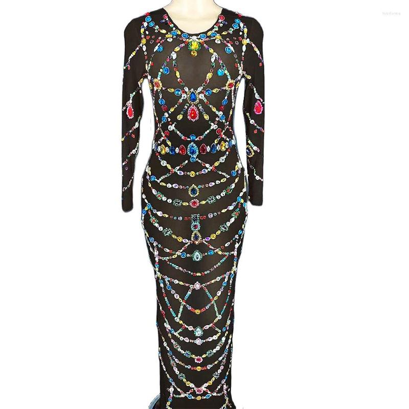 Stage Wear Shining Multi-Color Diamonds Long Sleeve Women Dresses Tight Stretch Mesh Perspective Evening Prom Costumes, Black
Stage Wear Shining Multi-Color Diamonds Long Sleeve Women Dresses Tight Stretch Mesh Perspective Evening Prom Costumes, Black