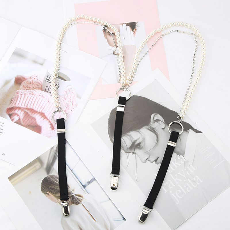 Suspenders 3 Clips Pearl Chain Belt for Women Elastic Trousers Pants Tights Strap Garter Adjustable 230217