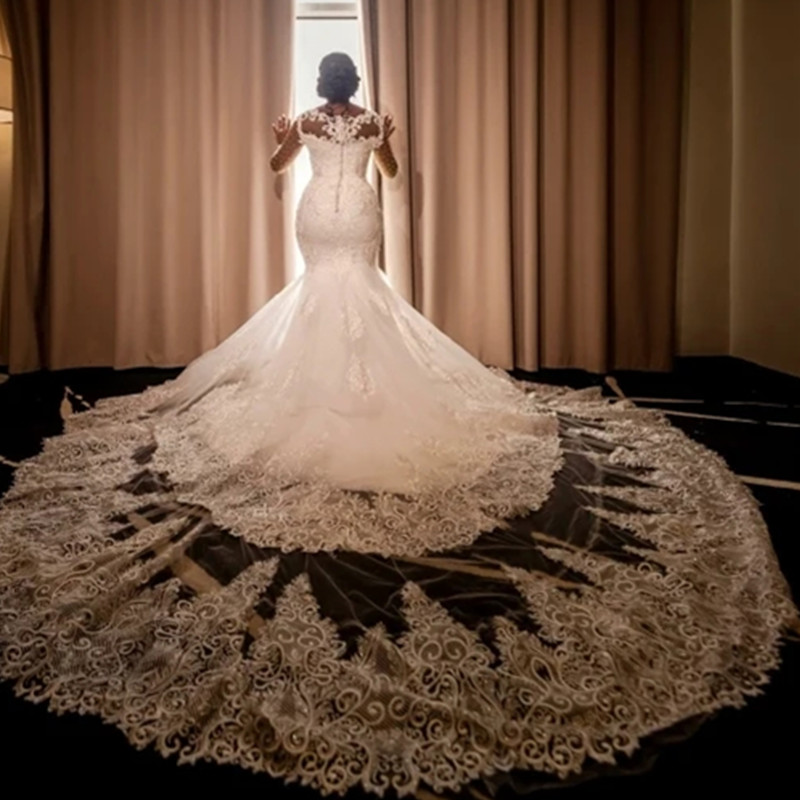 Lace Mermaid Vintage Wedding Dresses Plus Size White Ivory African Women Girl Weeding Bridal Bride Gowns Bc