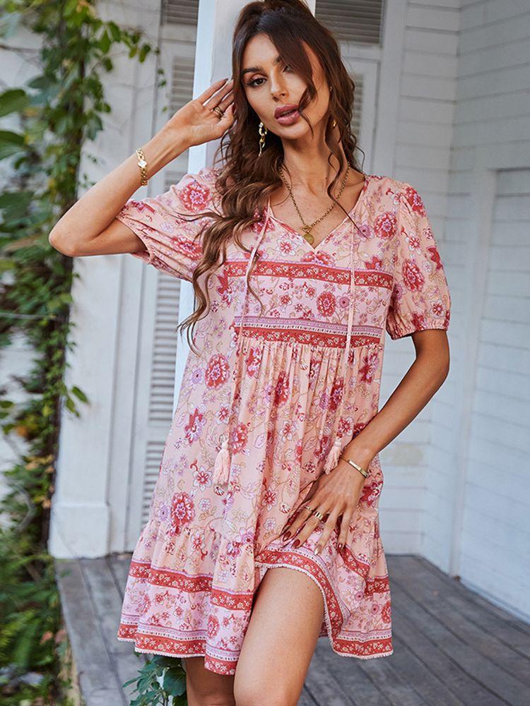 Casual Dresses Ladies Boho Short Floral Print Summer Dress Women Loose High Waist Ruffles Sleeve Mini Female Robe Vestidos, Green
Casual Dresses Ladies Boho Short Floral Print Summer Dress Women Loose High Waist Ruffles Sleeve Mini Female Robe Vestidos, Green