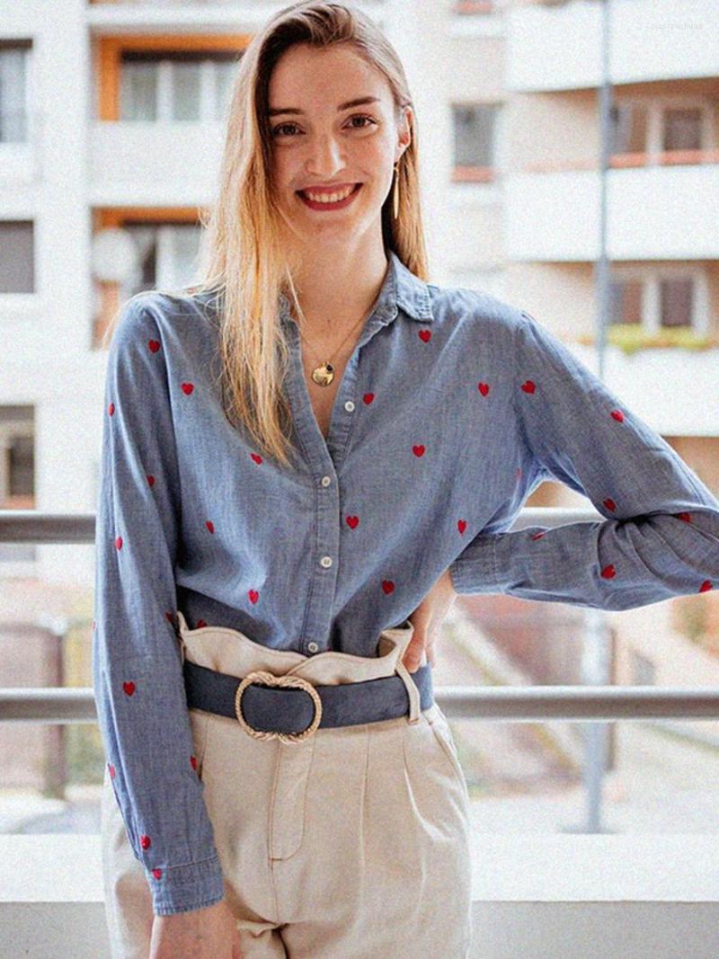 Women' Blouses Heart Embroidery Blouse Woman Spring Autumn Single Breasted Turn Down Collar Chic Chemises Female French Vintage Casual, Red
Women' Blouses Heart Embroidery Blouse Woman Spring Autumn Single Breasted Turn Down Collar Chic Chemises Female French Vintage Casual, Red