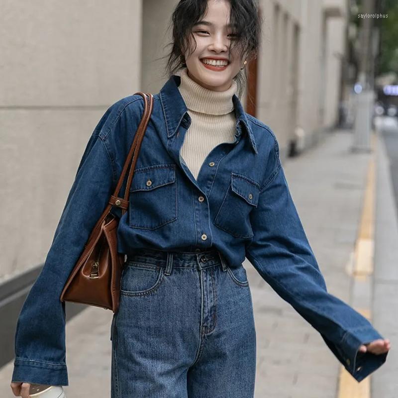 Women's Blouses Women's Casual Denim Vintage Single-breasted Long Sleeves Loose Blouse All-match Preppy Style Blue Shirt, Denim blue
Women's Blouses Women's Casual Denim Vintage Single-breasted Long Sleeves Loose Blouse All-match Preppy Style Blue Shirt, Denim blue