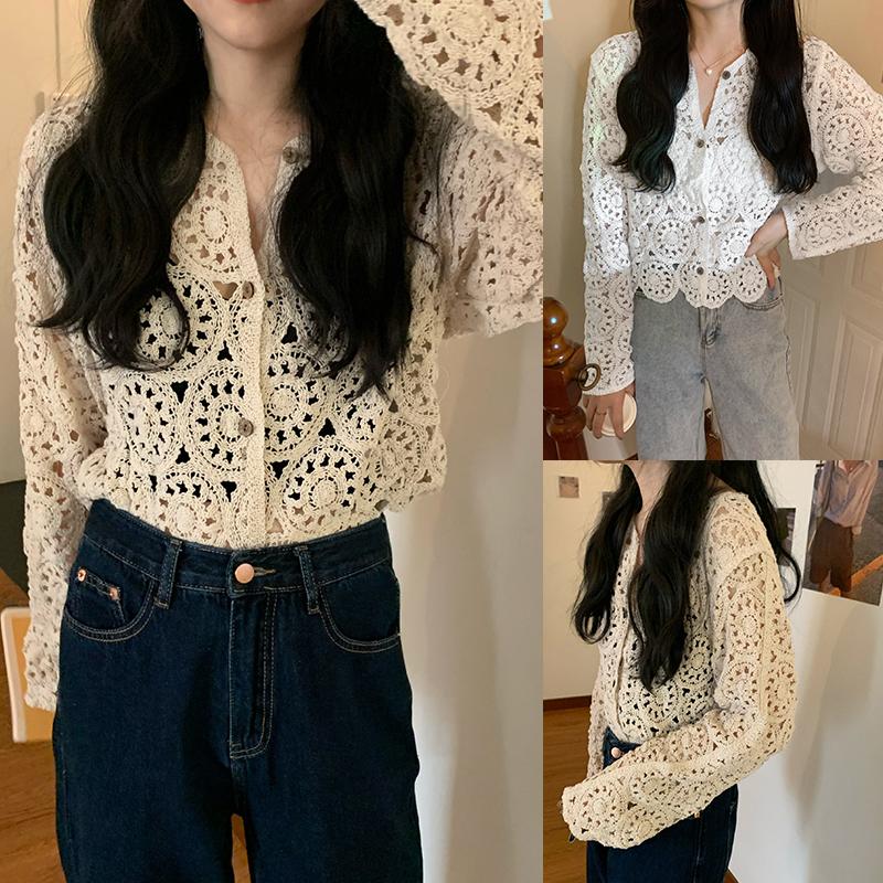 Women's T Shirts Korean Ins Hollow Long-Sleeved Crochet Lace Shirt Single-Breasted CardiganWomen's, White
Women's T Shirts Korean Ins Hollow Long-Sleeved Crochet Lace Shirt Single-Breasted CardiganWomen's, White
