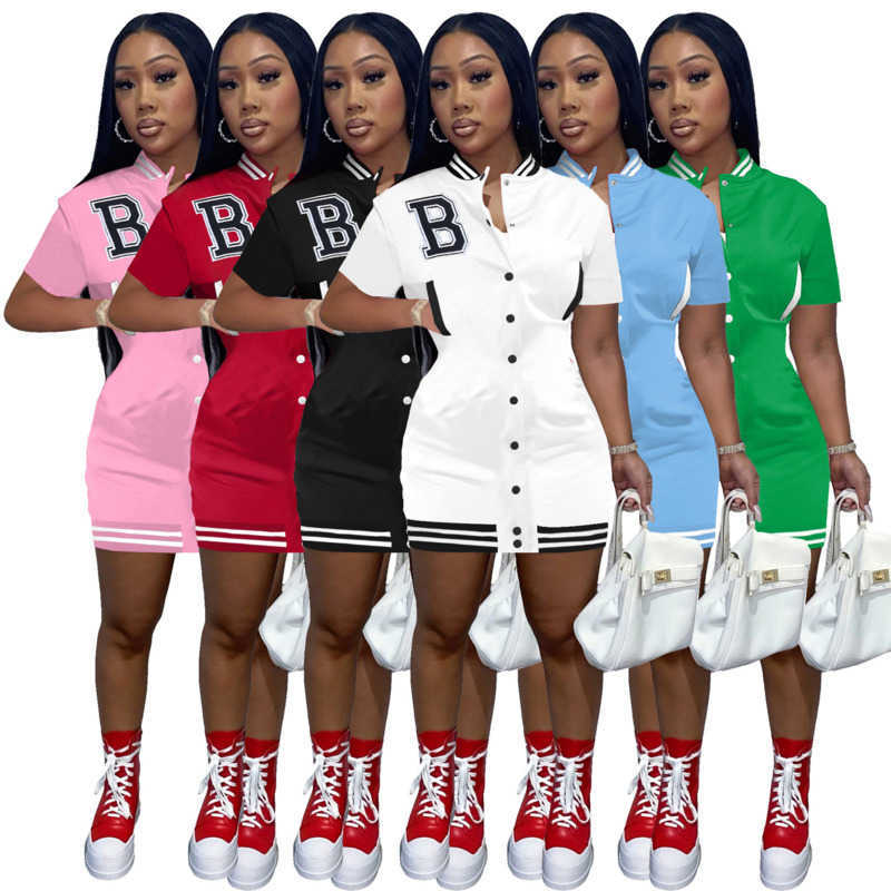 Designer new Womens Baseball Tracksuits Clothing Dresses Summer B Embroidered Short Sleeve Jacket Two Piece Set Pocket Sports Outfits