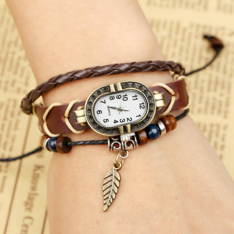 Bangle Coming Woven Vintage Leather Bracelet Watch Men Women Fashion Cow Watches Leaf
Bangle Coming Woven Vintage Leather Bracelet Watch Men Women Fashion Cow Watches Leaf